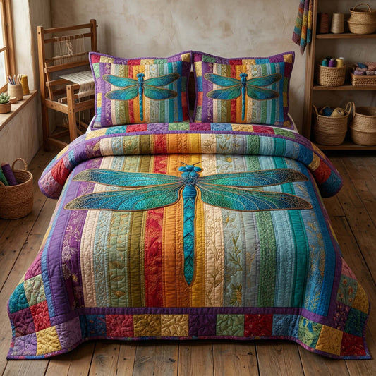 Rainbow Dragonfly 3-Piece Quilted Bedding Set GFTOQM3344