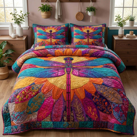 Radiant Dragonfly 3-Piece Quilted Bedding Set GFTOQM3345
