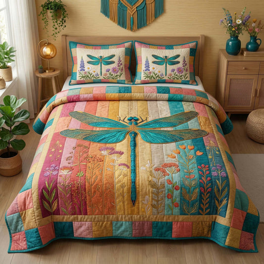 Wildflower Dragonfly 3-Piece Quilted Bedding Set GFTOQM3348