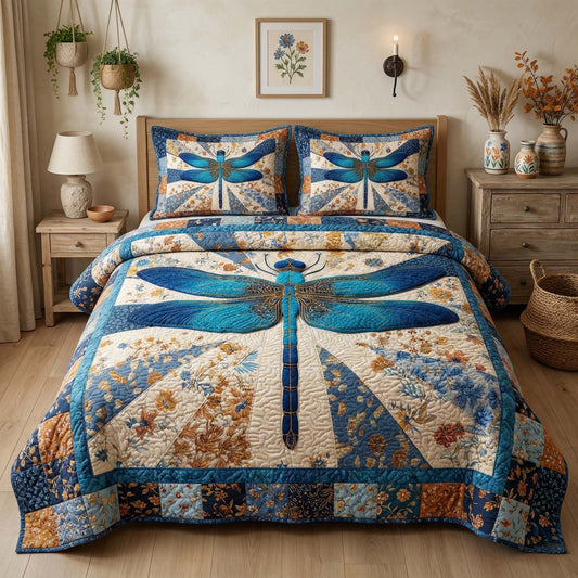 Vintage Dragonfly 3-Piece Quilted Bedding Set GFTOQM3349
