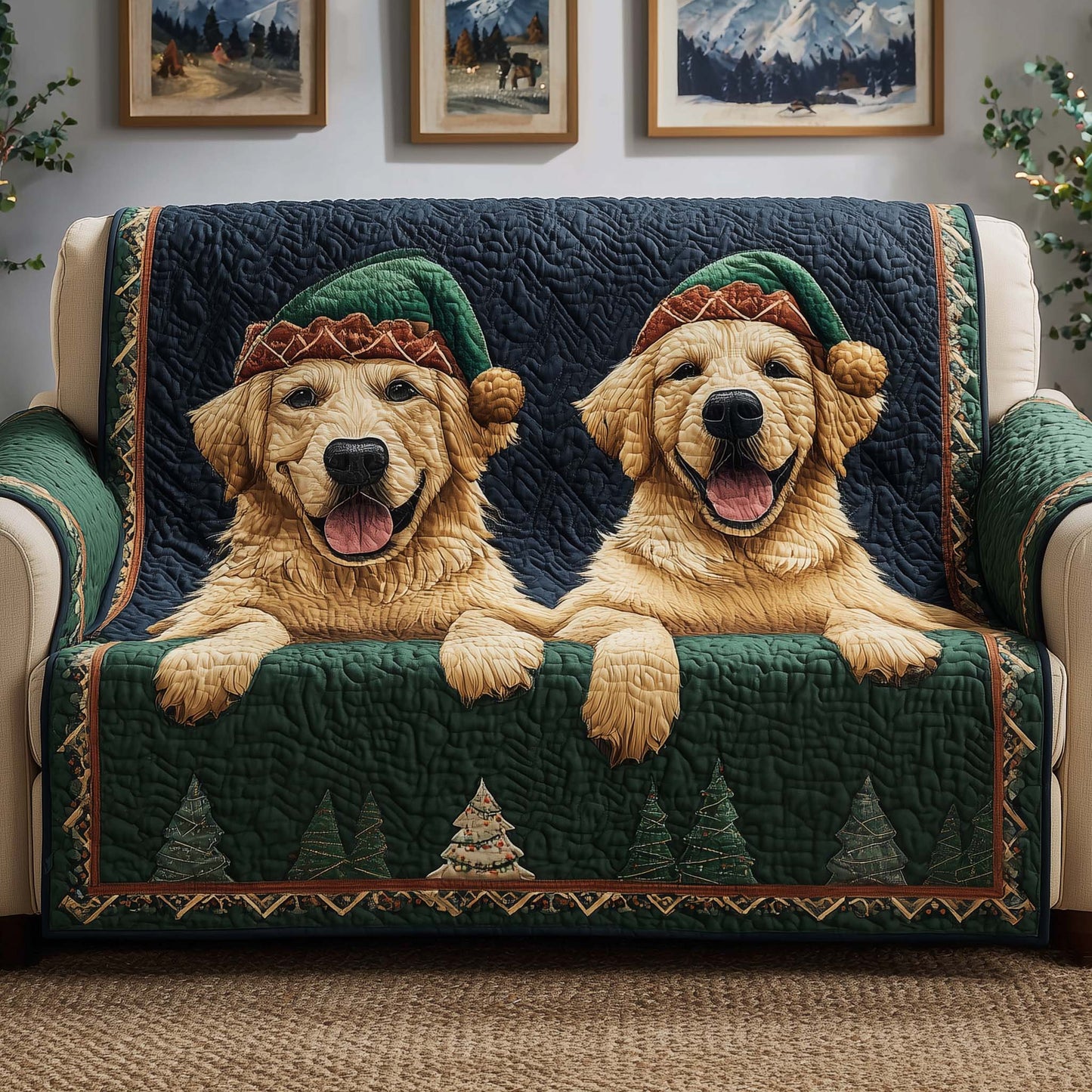 Elf Pups Quilted Sofa Cover GFTOQM336