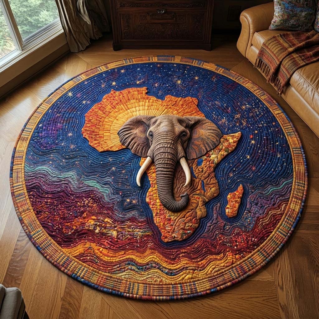 Cosmic Elephant Quilted Round Mat GFTOQM3372
