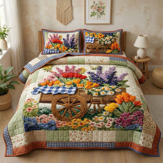 Floral Wagon 3-Piece Quilted Bedding Set GFTOQM3380