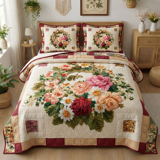 Vintage Bouquet 3-Piece Quilted Bedding Set GFTOQM3381