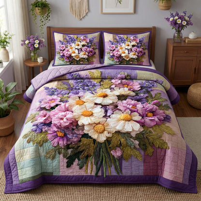 Lavender Bouquet 3-Piece Quilted Bedding Set GFTOQM3383