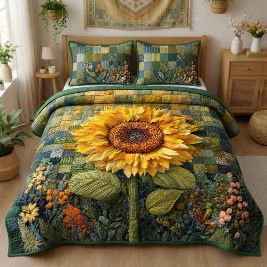 Golden Sunflower 3-Piece Quilted Bedding Set GFTOQM3385