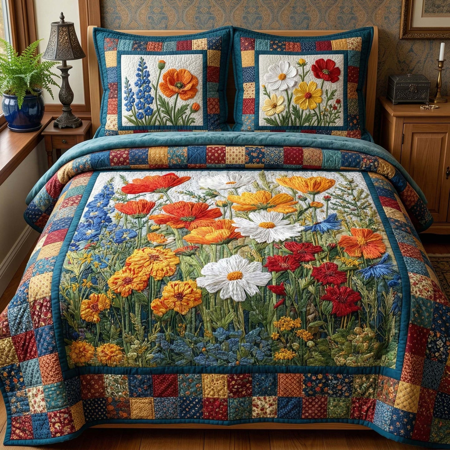 Wildflower Meadow 3-Piece Quilted Bedding Set GFTOQM3386