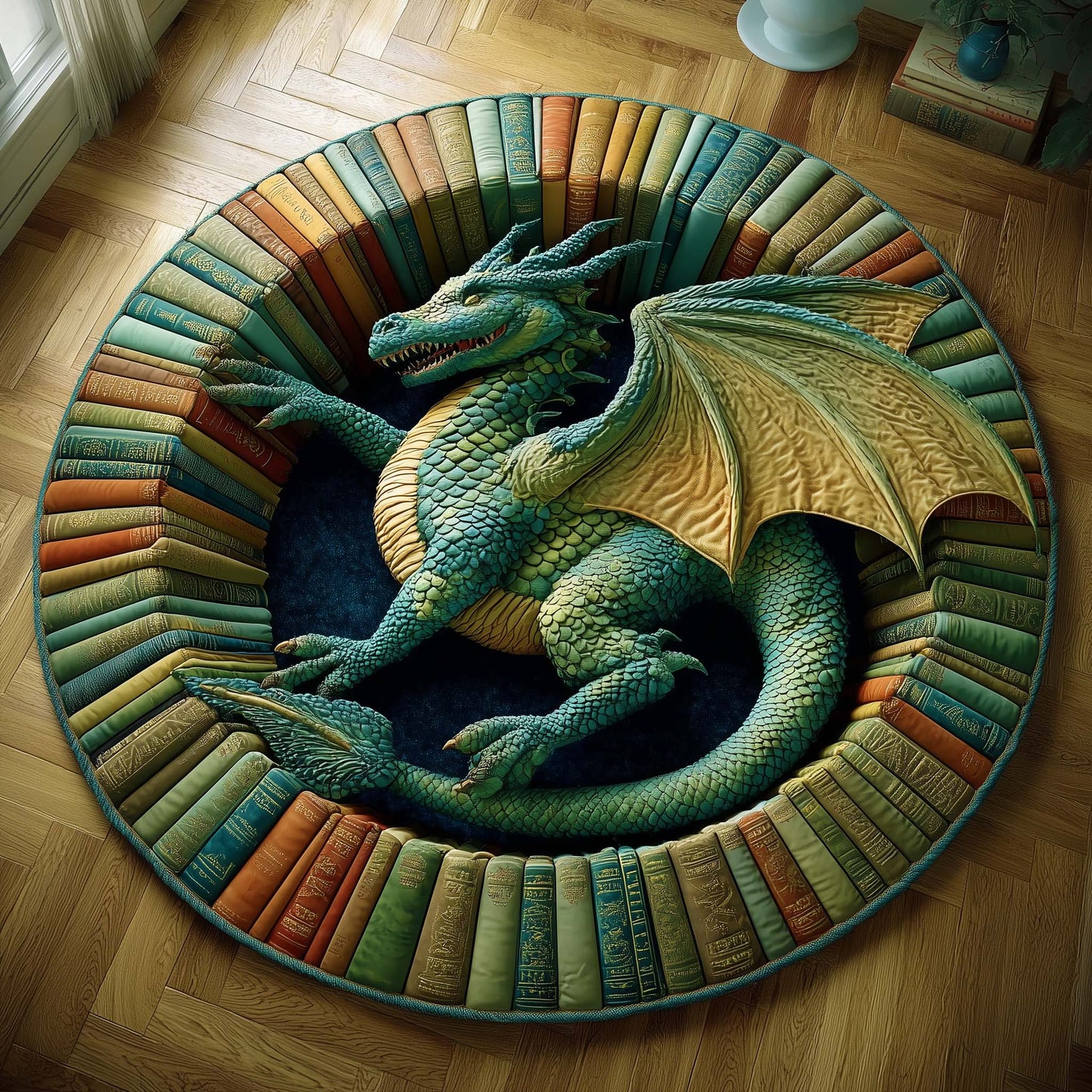 Emerald Dragon Quilted Round Mat GFTOQM3414