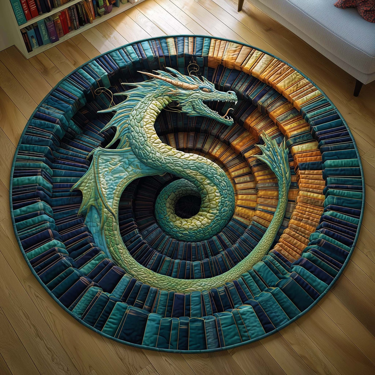 Aqua Dragon Quilted Round Mat GFTOQM3418