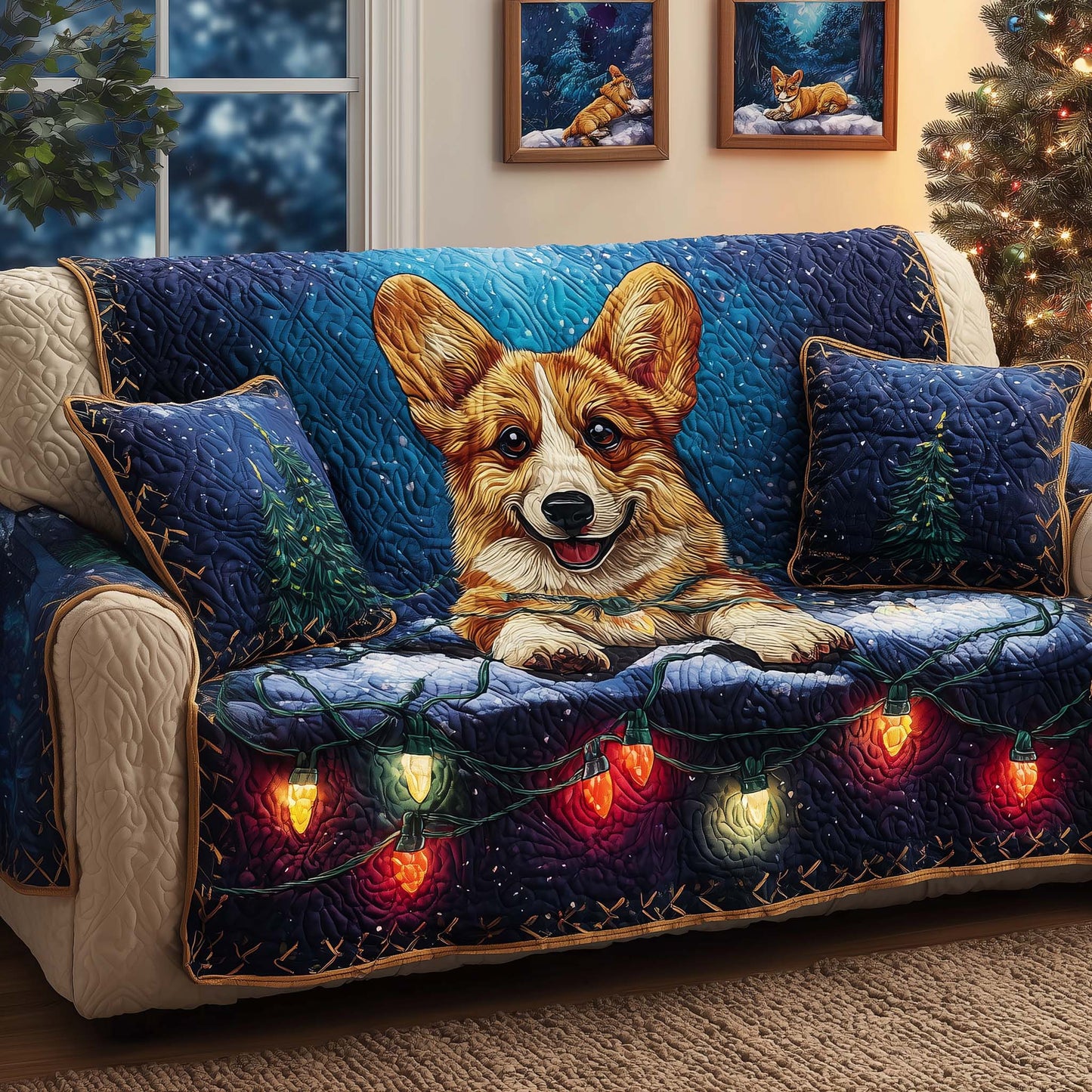 Corgi Lights Quilted Sofa Cover GFTOQM345