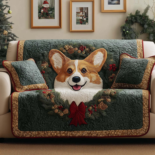 Corgi Wreath Quilted Sofa Cover GFTOQM346