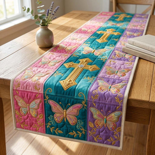 Teal Butterfly Quilted Table Runner GFTOQM3493