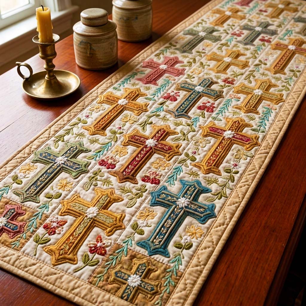 Boho Cross Quilted Table Runner GFTOQM3494