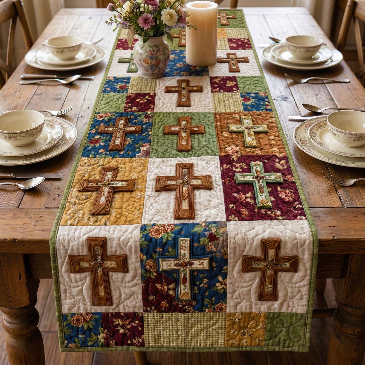 Rustic Cross Quilted Table Runner GFTOQM3496