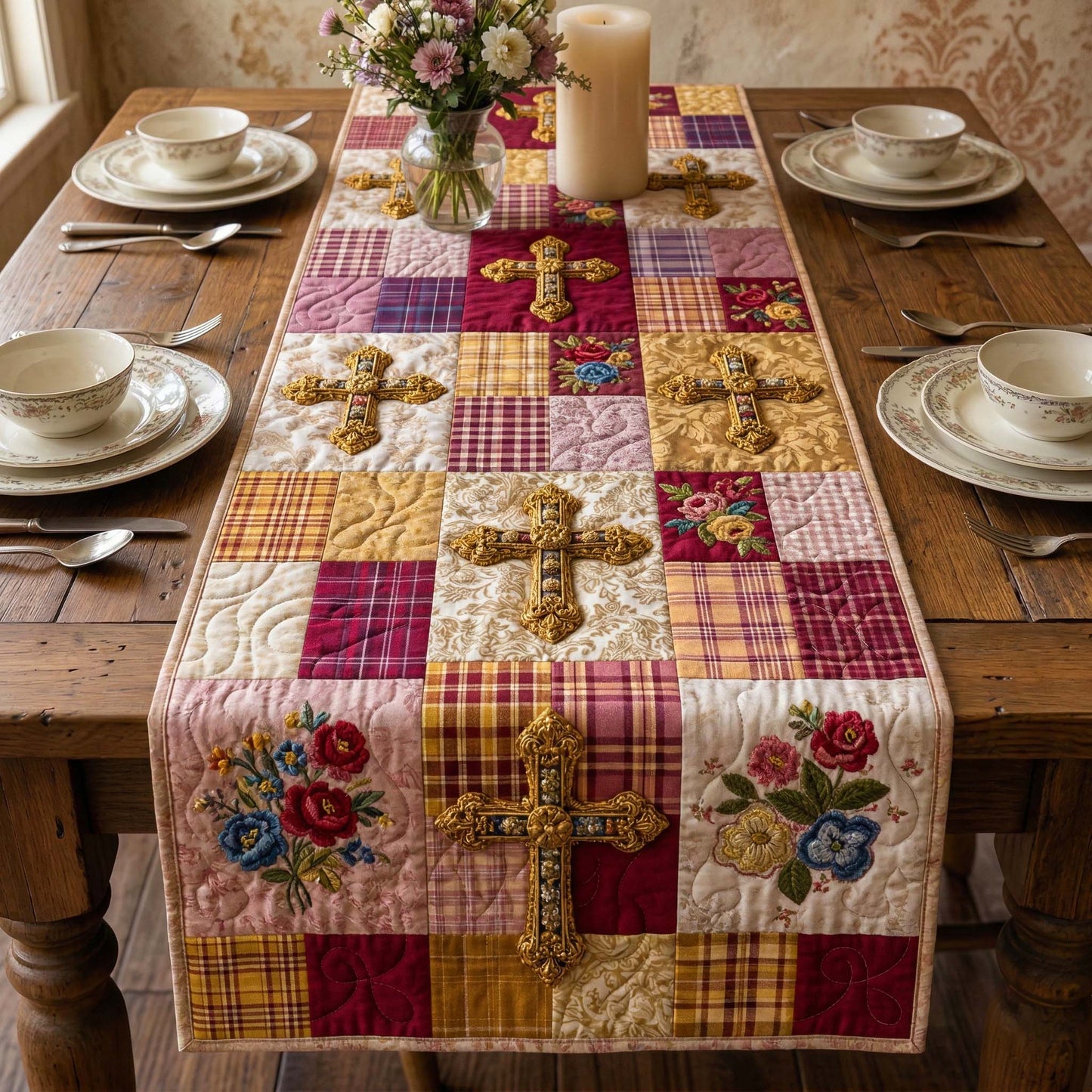 Golden Rose Quilted Table Runner GFTOQM3498