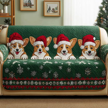 Santa Corgis Quilted Sofa Cover GFTOQM349