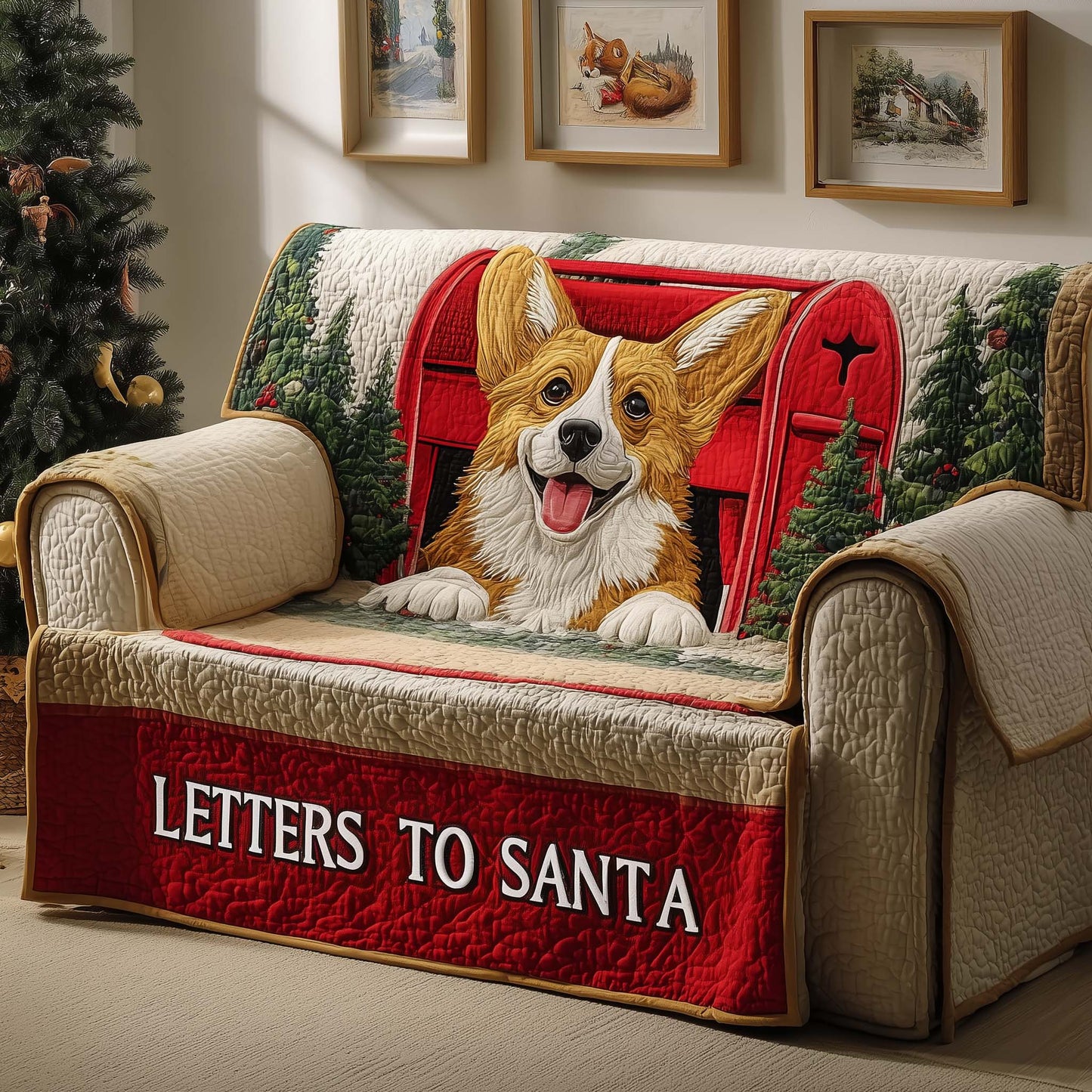 Santa Mail Corgi Quilted Sofa Cover GFTOQM350
