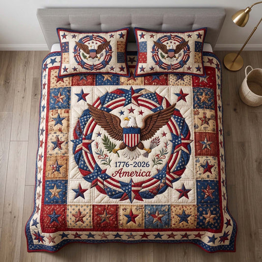 Patriot Wreath 3-Piece Quilted Bedding Set GFTOQM3522
