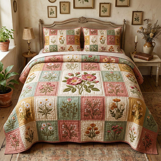 Garden Patchwork 3-Piece Quilted Bedding Set GFTOQM3561