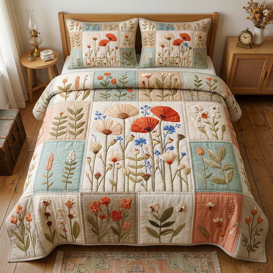 Poppy Meadow 3-Piece Quilted Bedding Set GFTOQM3562