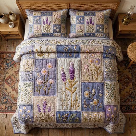 Lavender Patchwork 3-Piece Quilted Bedding Set GFTOQM3564
