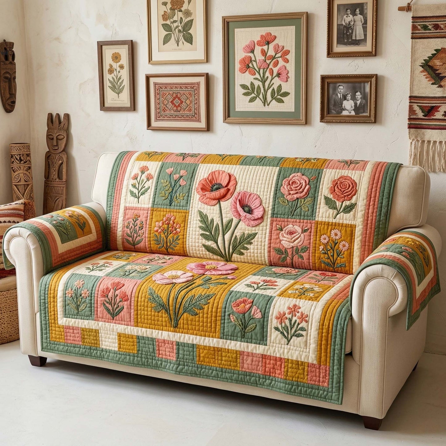 Blossom Grace Quilted Sofa Cover GFTOQM3568