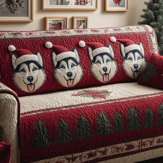 Santa Huskies Quilted Sofa Cover GFTOQM356