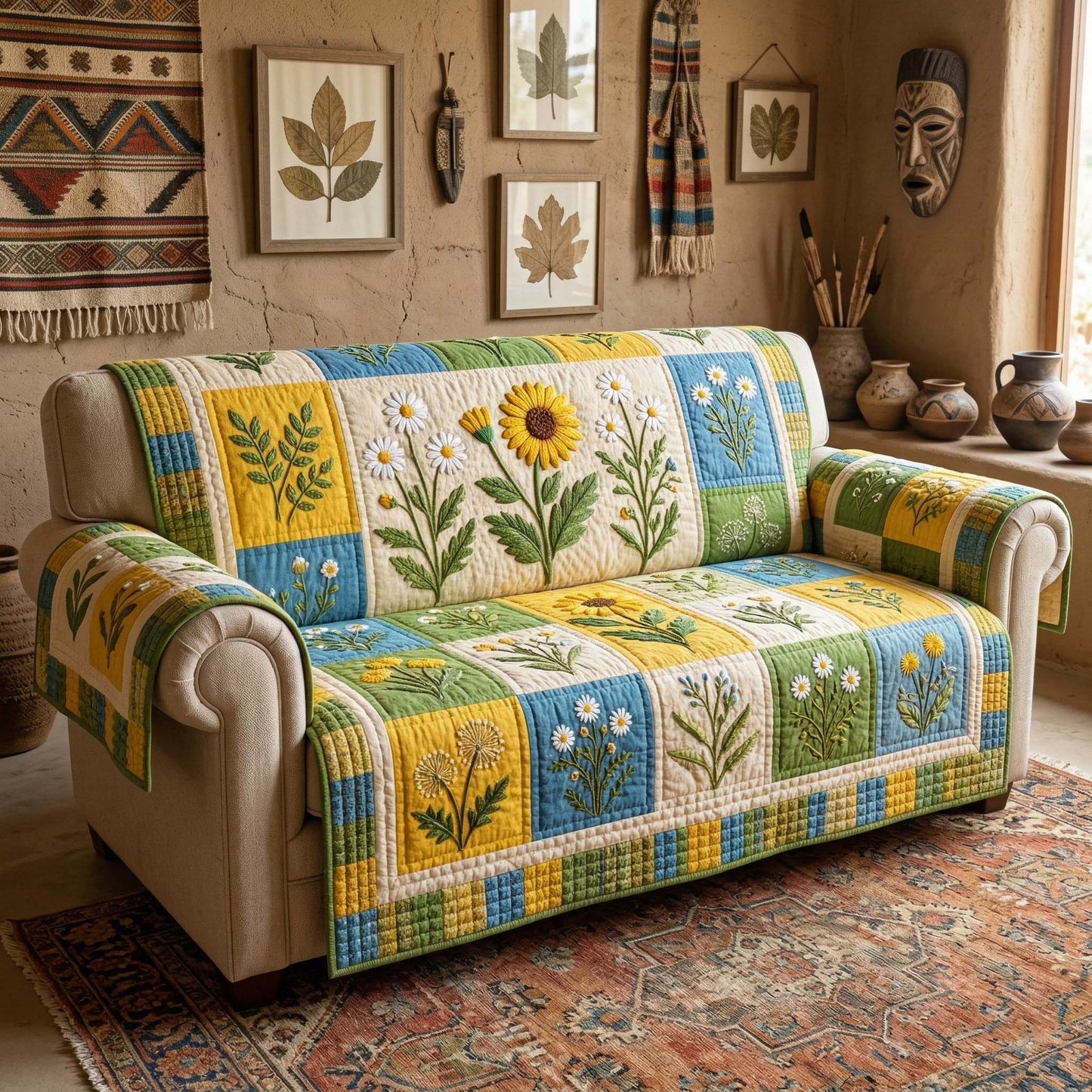 Blossom Grace Quilted Sofa Cover GFTOQM3572
