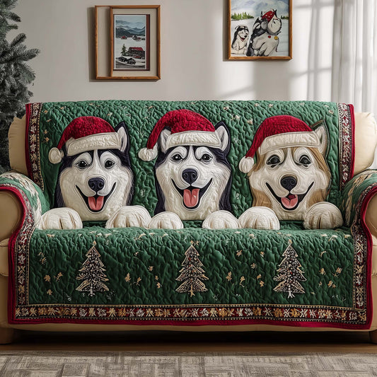 Peeking Huskies Quilted Sofa Cover GFTOQM357