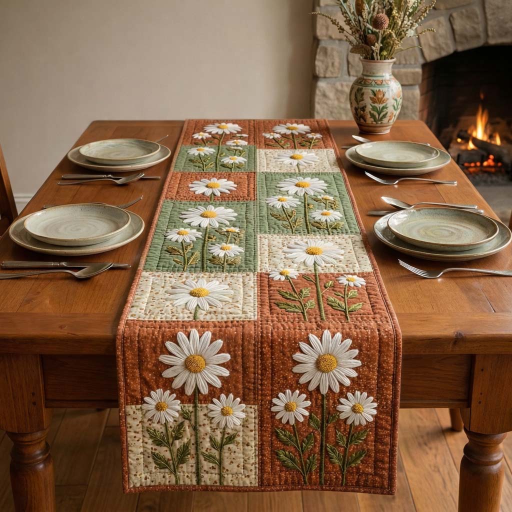 Daisy Patchwork Quilted Table Runner GFTOQM3586