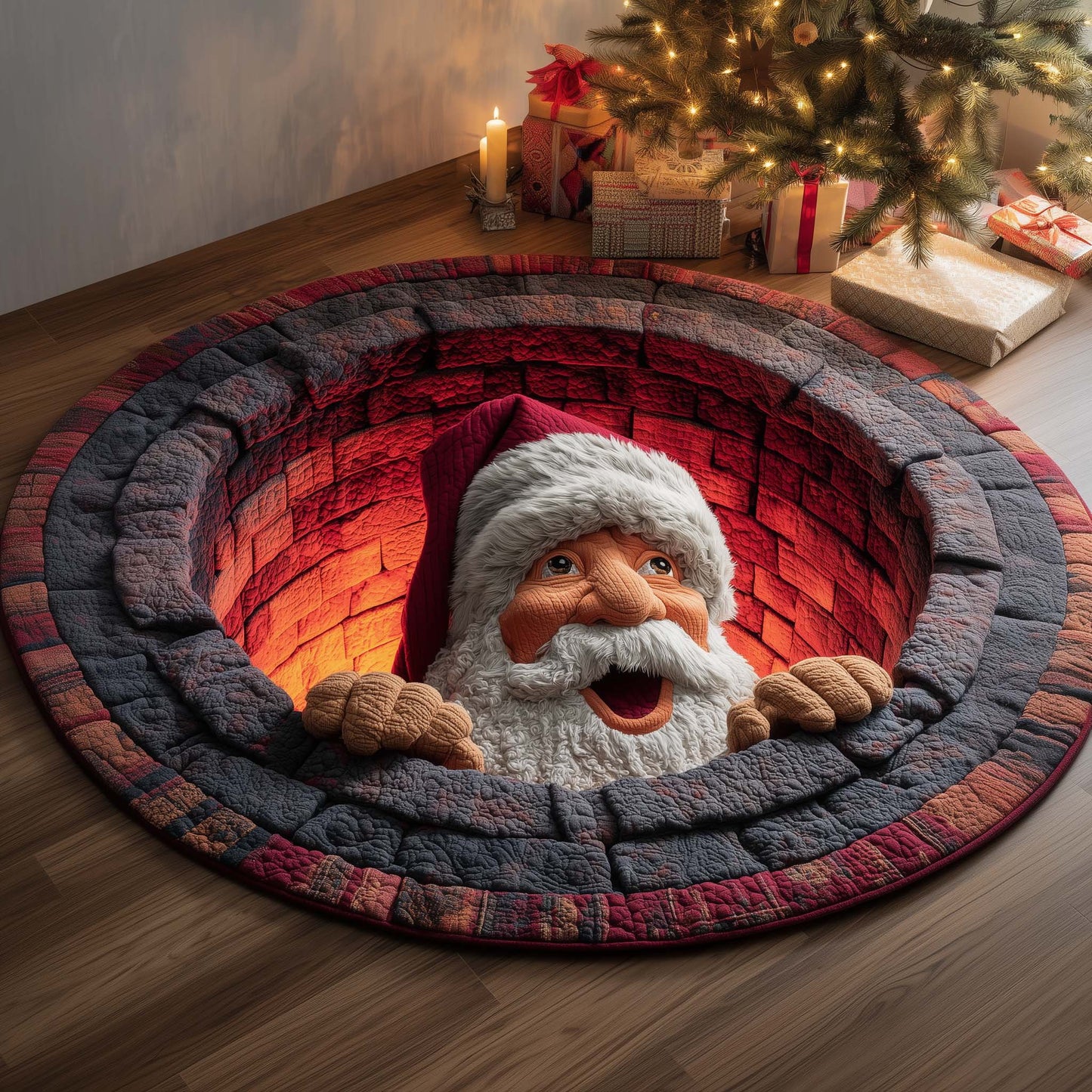 Chimney Santa Quilted Round Mat GFTOQM358