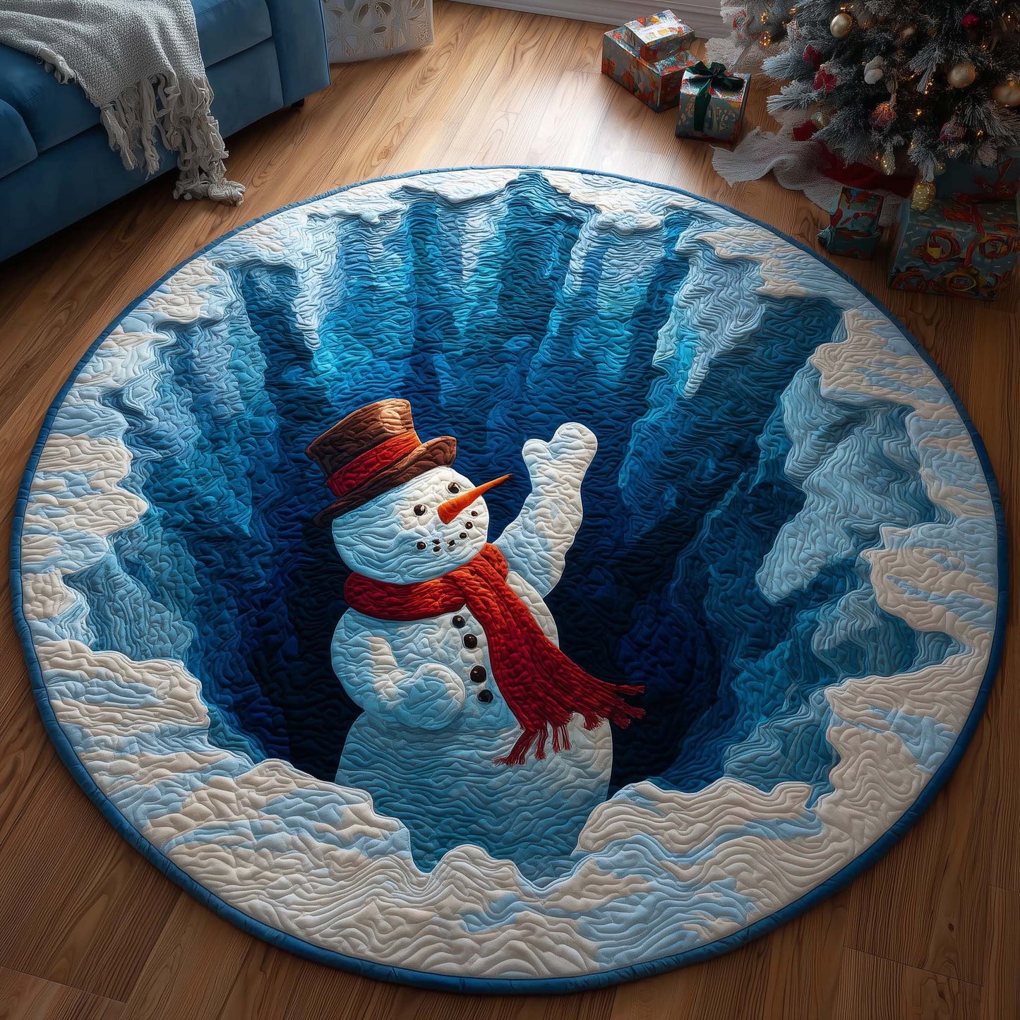 Waving Snowman Quilted Round Mat GFTOQM364