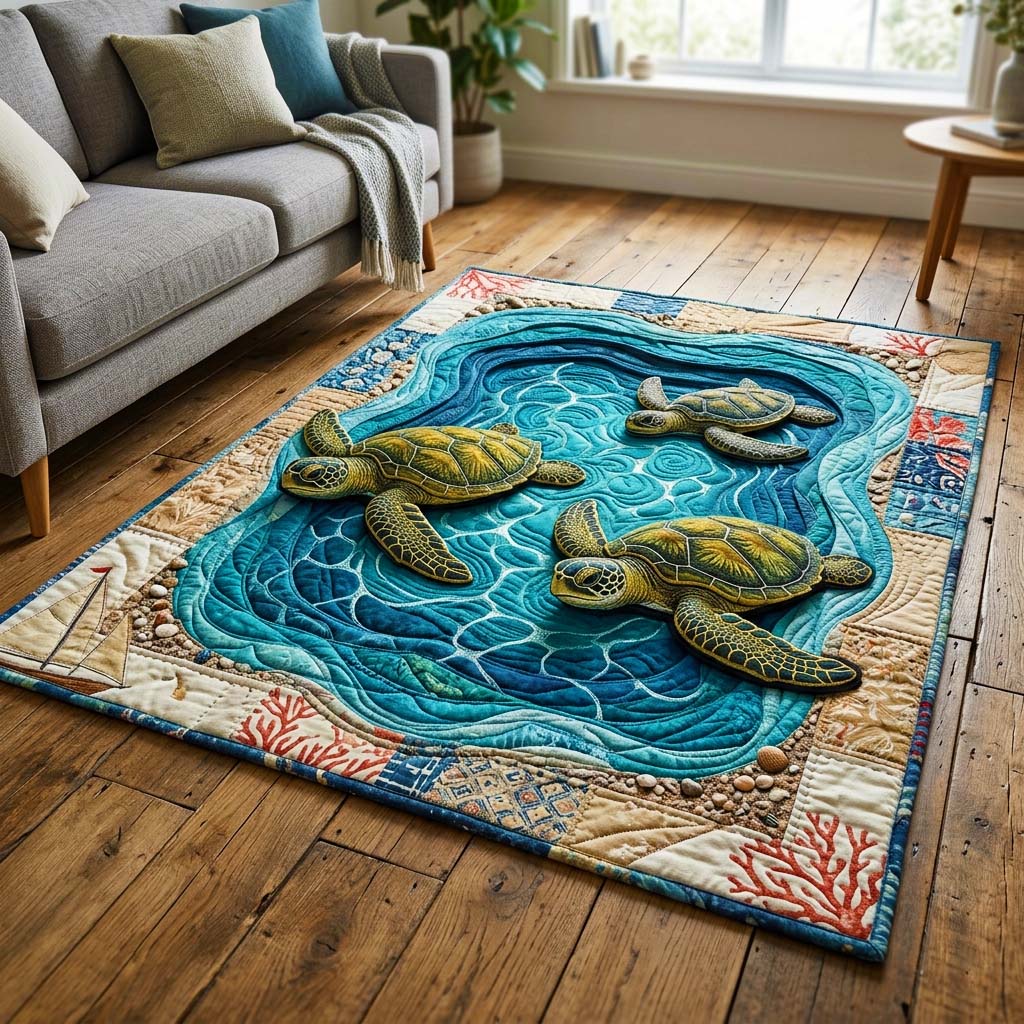 Lagoon Turtles Area Rug GFTOQM3671 – Willow Quilt