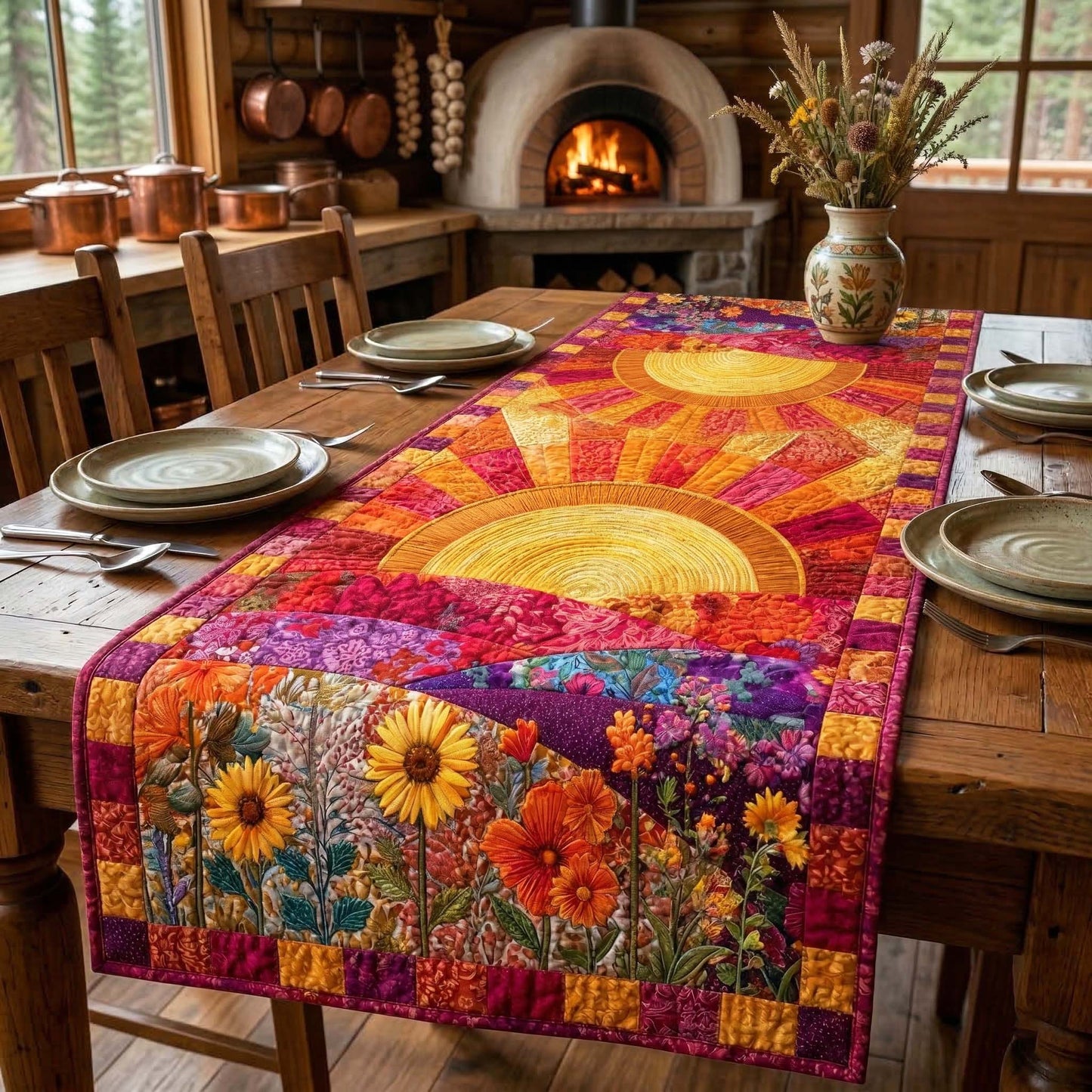 Floral Sunset Quilted Table Runner GFTOQM3694