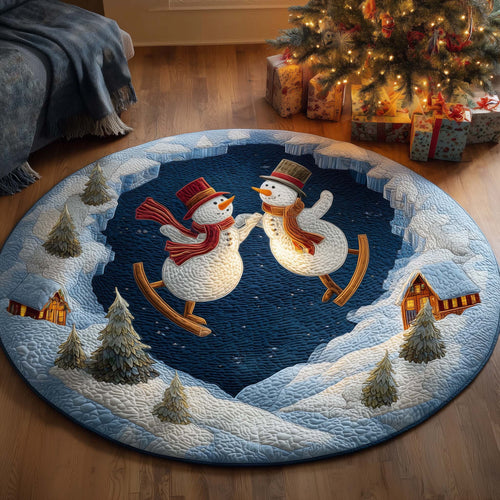 Sledding Snowmen Quilted Round Mat GFTOQM371