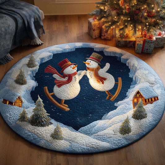 Sledding Snowmen Quilted Round Mat GFTOQM371
