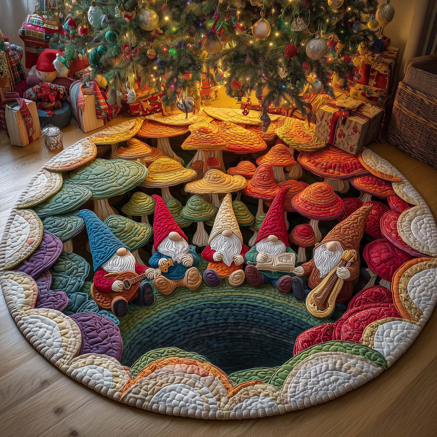 Mushroom Gnomes Quilted Round Mat GFTOQM372