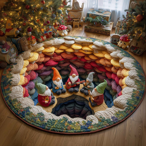 Mushroom Gnomes Quilted Round Mat GFTOQM376