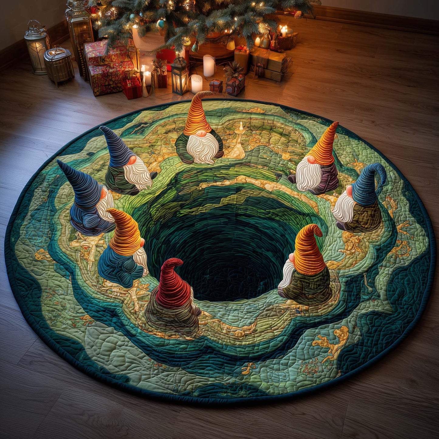 Gnome Vortex Quilted Round Mat GFTOQM377