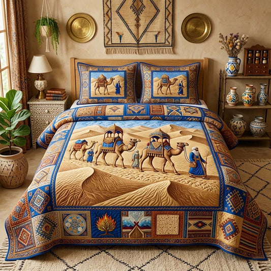 Camel Caravan 3-Piece Quilted Bedding Set GFTOQM3941