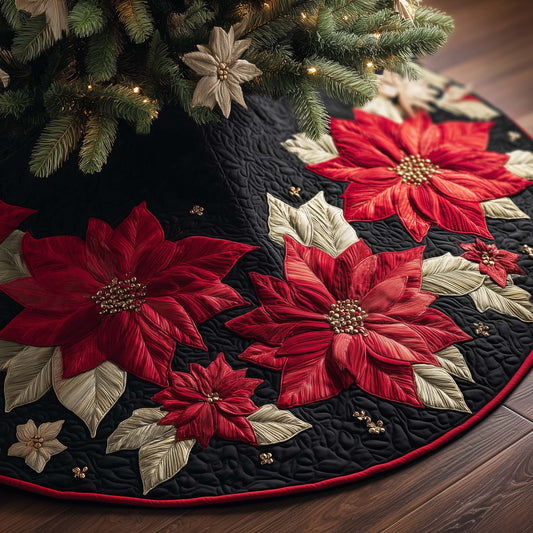 Elegant Poinsettia Quilted Tree Skirt GFTOQM402