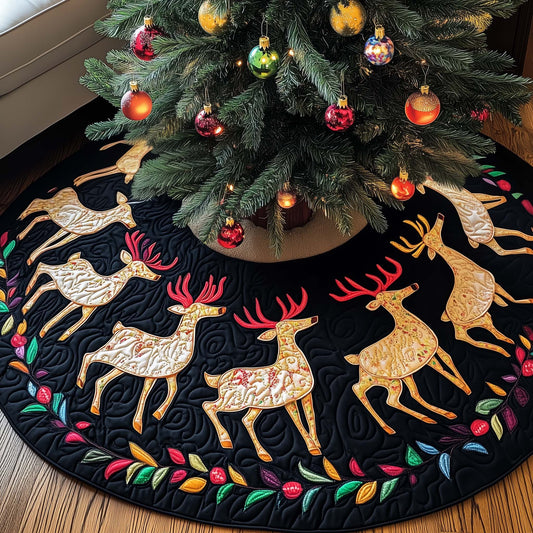 Floral Reindeer Quilted Tree Skirt GFTOQM407