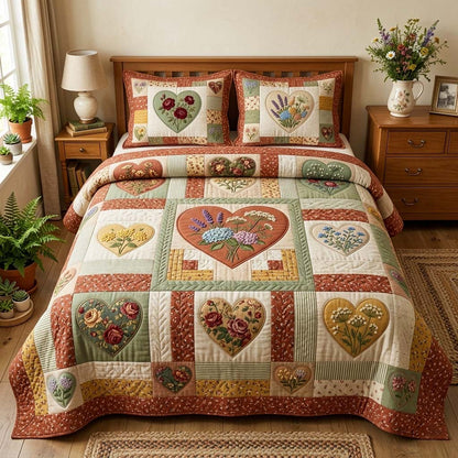 Flower Patchwork 3-Piece Quilted Bedding Set GFTOQM4111