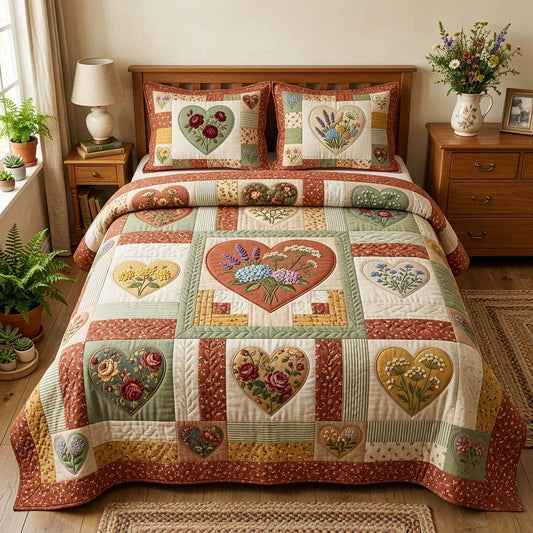 Flower Patchwork 3-Piece Quilted Bedding Set GFTOQM4111
