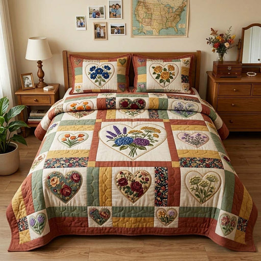 Flower Patchwork 3-Piece Quilted Bedding Set GFTOQM4113