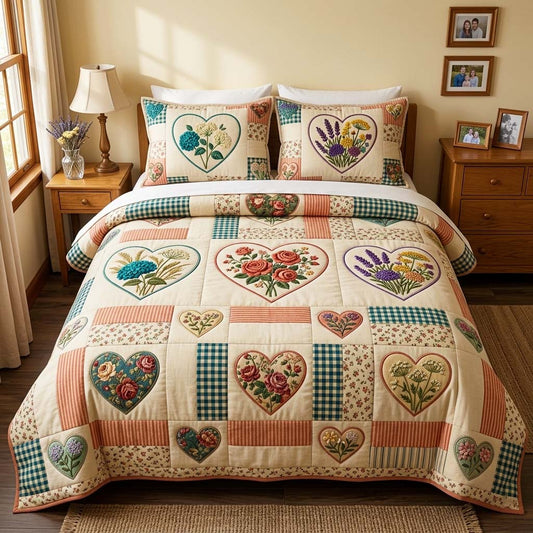 Flower Patchwork 3-Piece Quilted Bedding Set GFTOQM4114