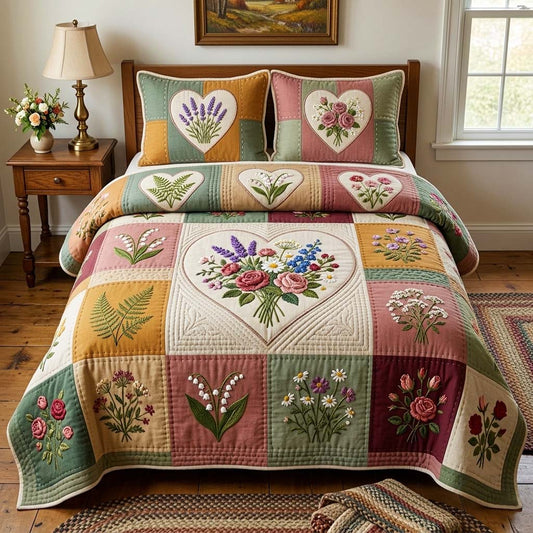 Flower Patchwork 3-Piece Quilted Bedding Set GFTOQM4115