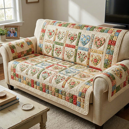 Spring Heart Quilted Sofa Cover GFTOQM4247