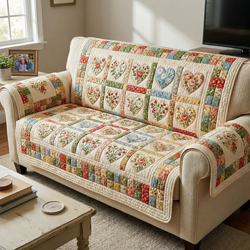 Spring Heart Quilted Sofa Cover GFTOQM4247