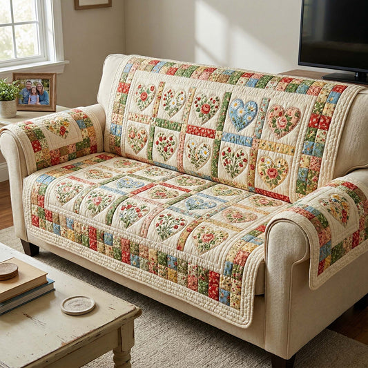 Spring Heart Quilted Sofa Cover GFTOQM4247
